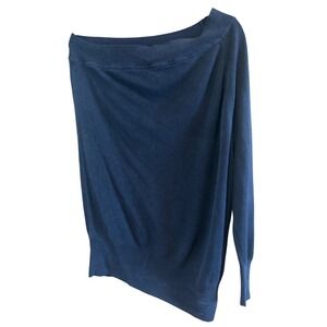 Saks Fifth Avenue sweater Large Navy one shoulder silk cashmere blend light 9/15